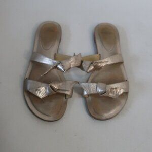 Womens Alexandre Birman Gold Leather Tie Knot Flat Slide Sandals 37 1/2/US 7.5